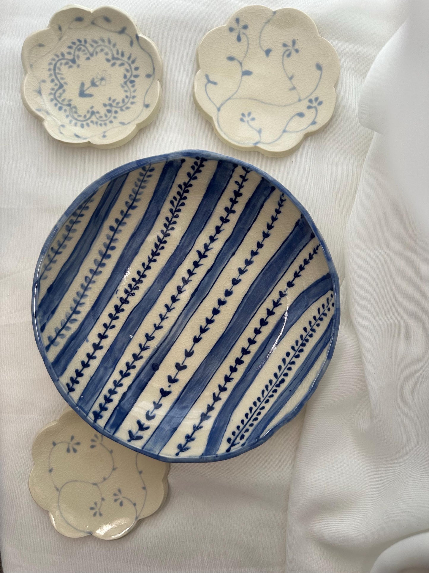 Handmade and handpainted ceramic bowl, one-of-a-kind, blue design