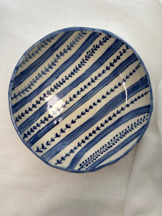 Handmade and handpainted ceramic bowl, one-of-a-kind, blue design