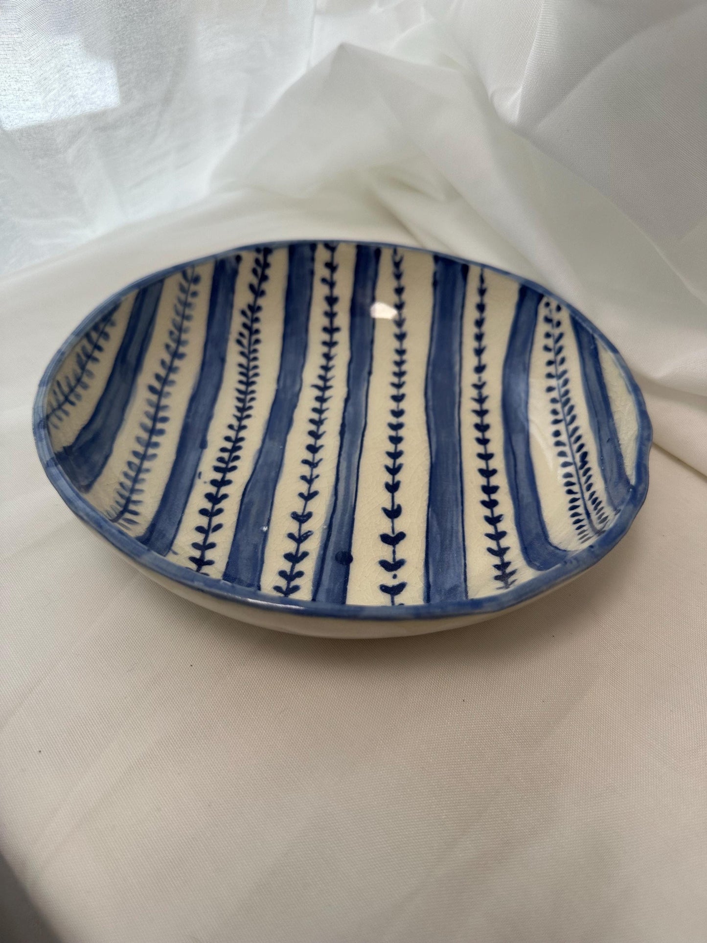 Handmade and handpainted ceramic bowl, one-of-a-kind, blue design
