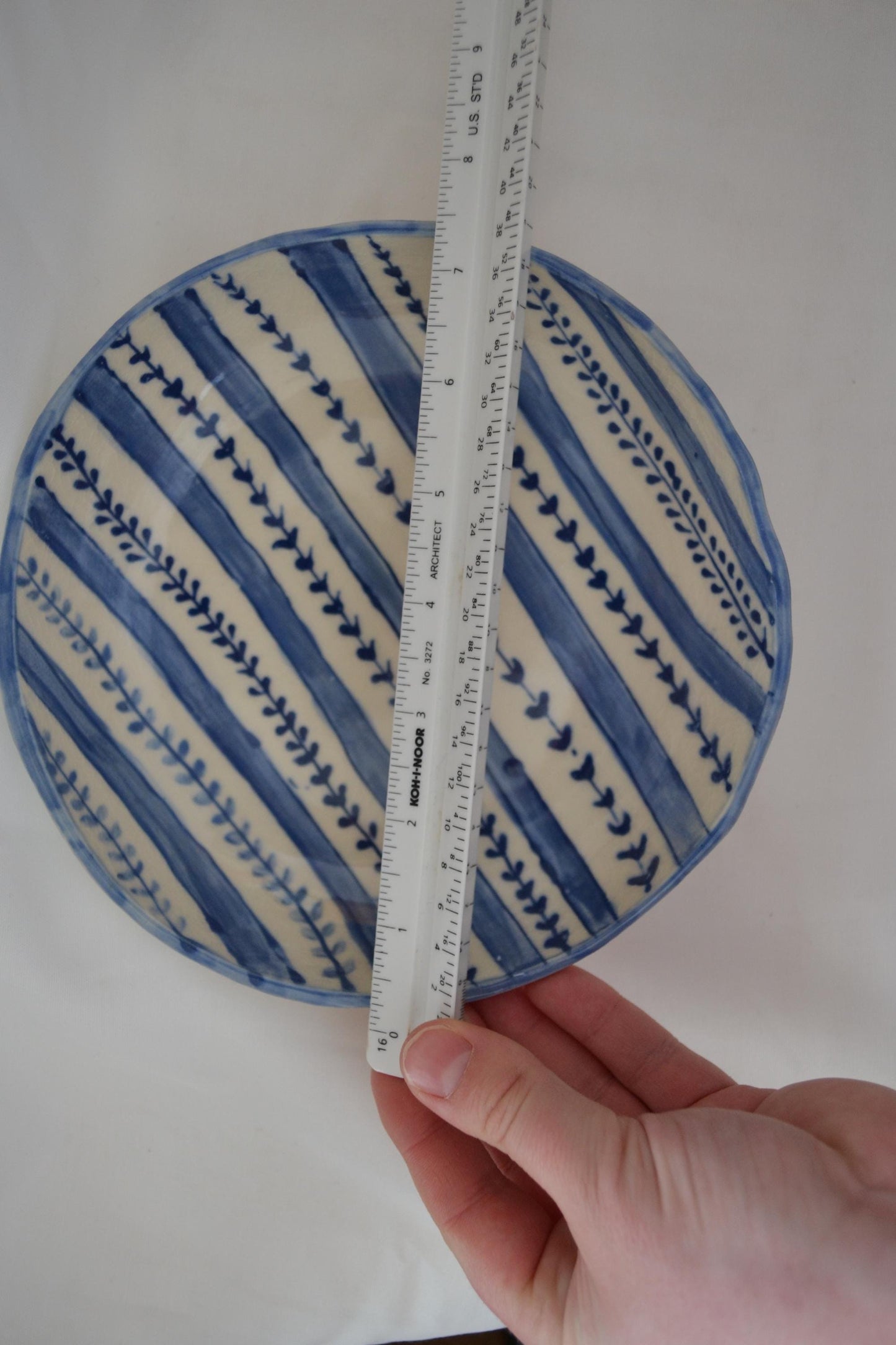 Handmade and handpainted ceramic bowl, one-of-a-kind, blue design